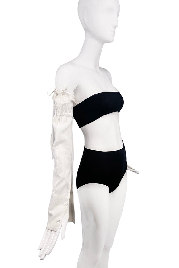 Ann Demeulemeester White Cotton Drawstring Arm Sleeve Gloves
