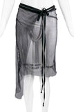 Ann Demeulemeester Black Sheer Net Wrap Skirt with Embroidery "And the wind caught the edge"