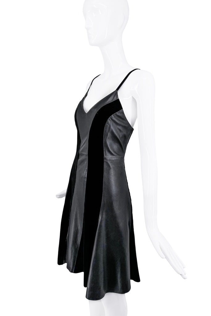 Armani Black Leather & Suede Swirl Mini Dress