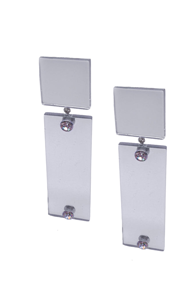 Armani Silver Mirror Crystal Stud Square Earrings