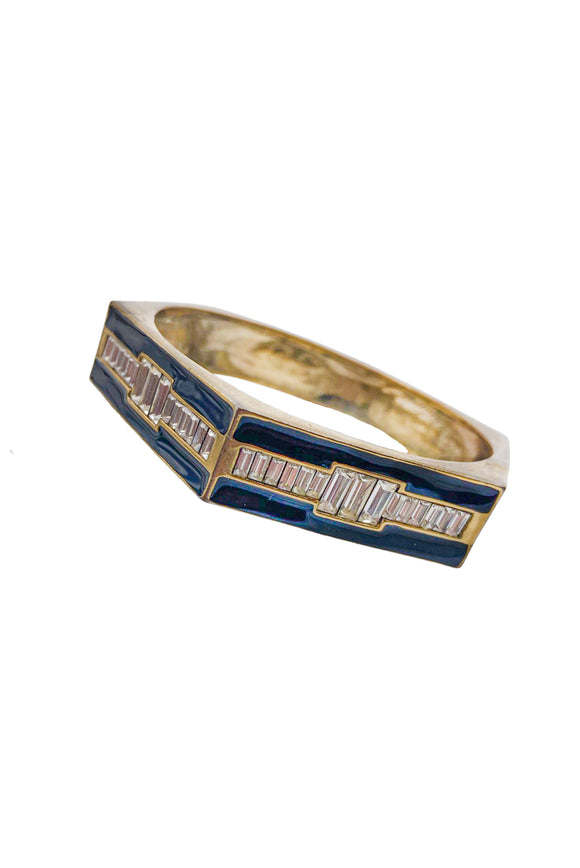 Lanvin Black Enamel Crystal Art Deco Bracelet