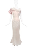 Versace Atelier Haute Couture Ivory Pink Silk Satin Draped Neckline Dress Gown