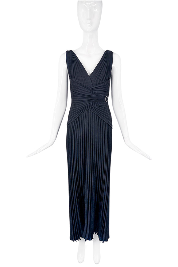 Loris Azzaro Black Pleated Hourglass Old Hollywood Gown