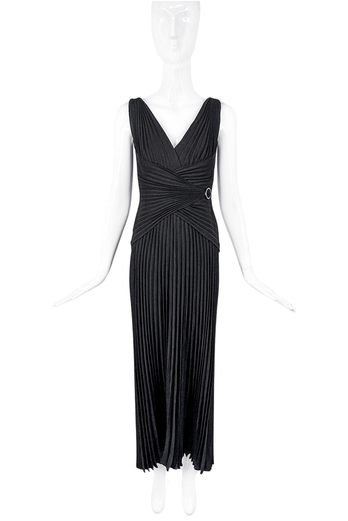Loris Azzaro Black Pleated Hourglass Old Hollywood Gown