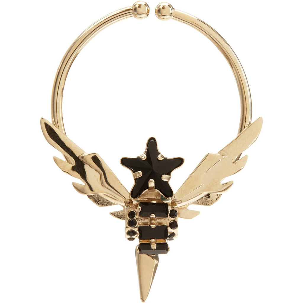 Givenchy Gold Black Rhinestone Star Winged Septum Nose Ring