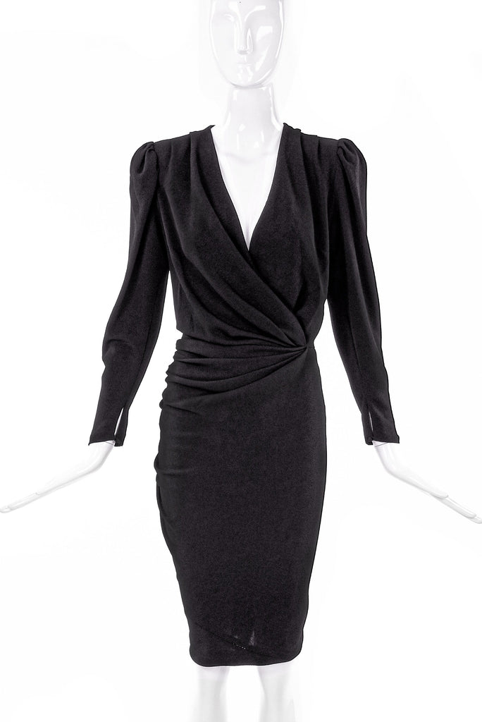 Balenciaga Black Silk Crepe Dress with Waist Ruche Details