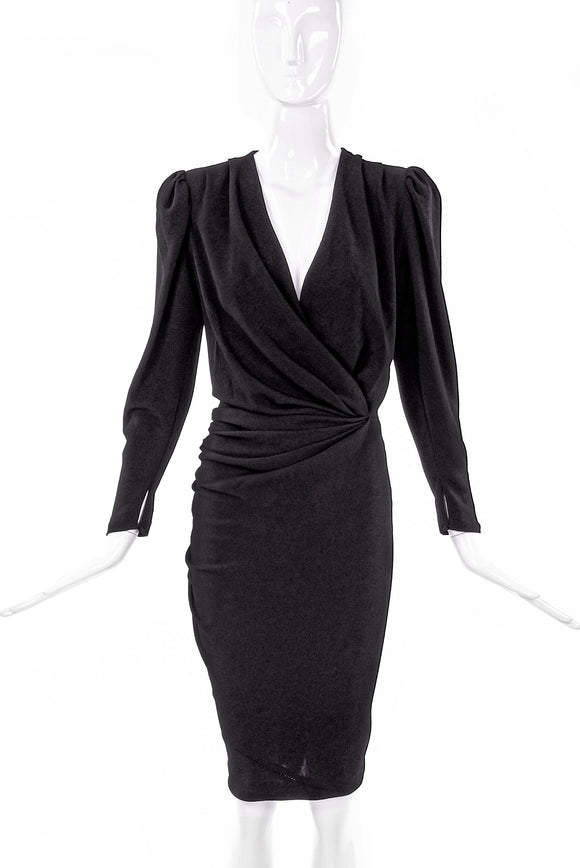Balenciaga Black Silk Crepe Dress with Waist Ruche Details