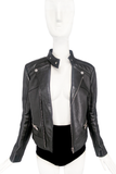Balenciaga Black Leather Moto Biker Jacket with Neck Strap Detail
