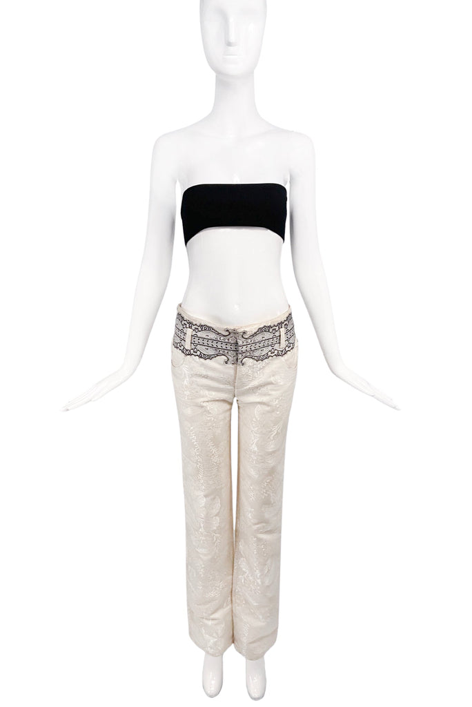Balenciaga by Nicolas Ghesquière Baroque Print Lace Applicate Ivory Pants Spring 2006