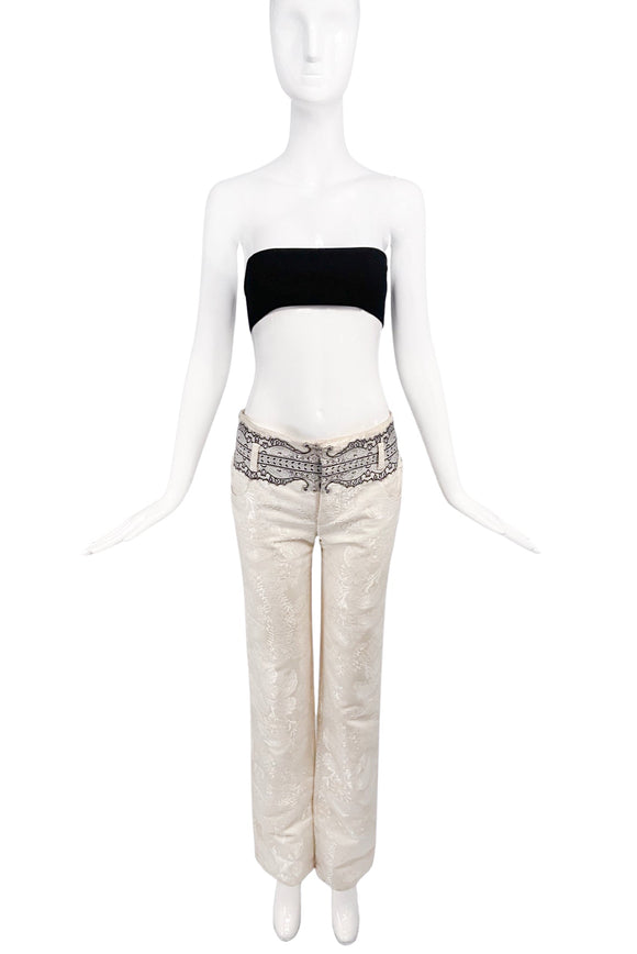 Balenciaga by Nicolas Ghesquière Baroque Print Lace Applicate Ivory Pants Spring 2006