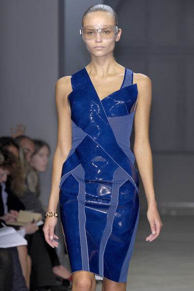 Balenciaga Blue Geometric Vinyl Shine Bodycon Dress SS2007 #