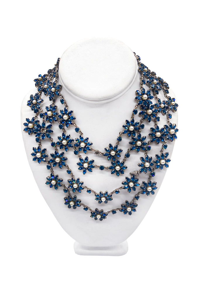 Balenciaga Blue Floral Crystal Multi Strand Necklace Fall 2008 by Nicolas Ghesquière