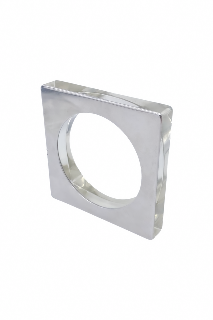 Balmain Mirror Silver Lucite Clear Square Bracelet Bangle Spring 2019