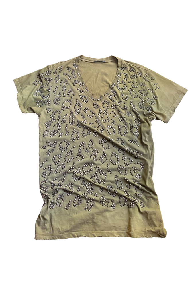 Balmain Military V Neck Metal Leopard Studded T-shirt Dress