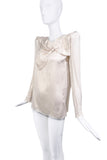 Balmain Cream Satin Sparkle Bow Long Sleeve Top