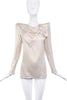 Balmain Cream Satin Sparkle Bow Long Sleeve Top