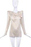 Balmain Cream Satin Sparkle Bow Long Sleeve Top