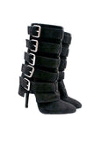 Balmain x Giuseppe Zanotti Black Suede Multi Buckle Heel Boot Shoe FW2009