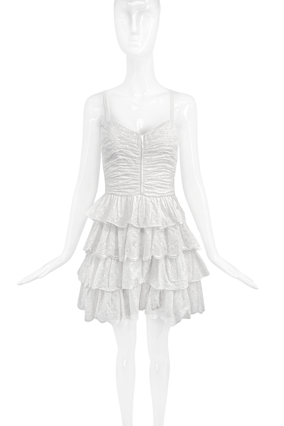 Betsey Johnson Vintage White Eyelet Lace Ruffle Tiered 'Like a Virgin' 'Pretty Baby' Mini Dress