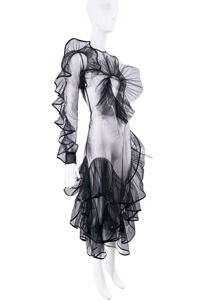 Vintage Black Sheer Ruffle Gown