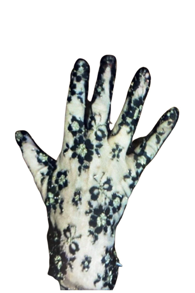 Vintage Black Gold Lace Gloves #