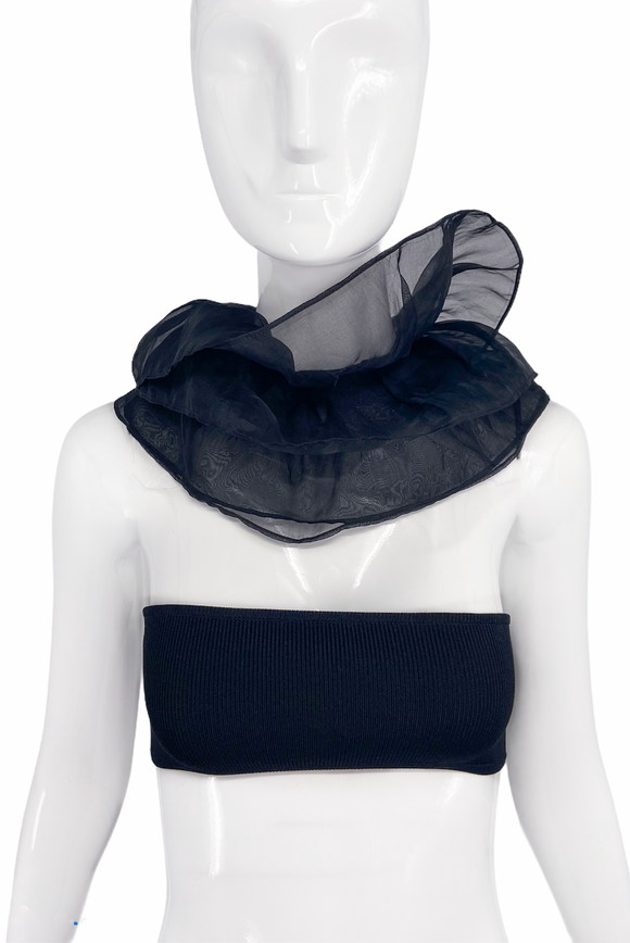 Vintage Black Chiffon Ruffle Neck Collar