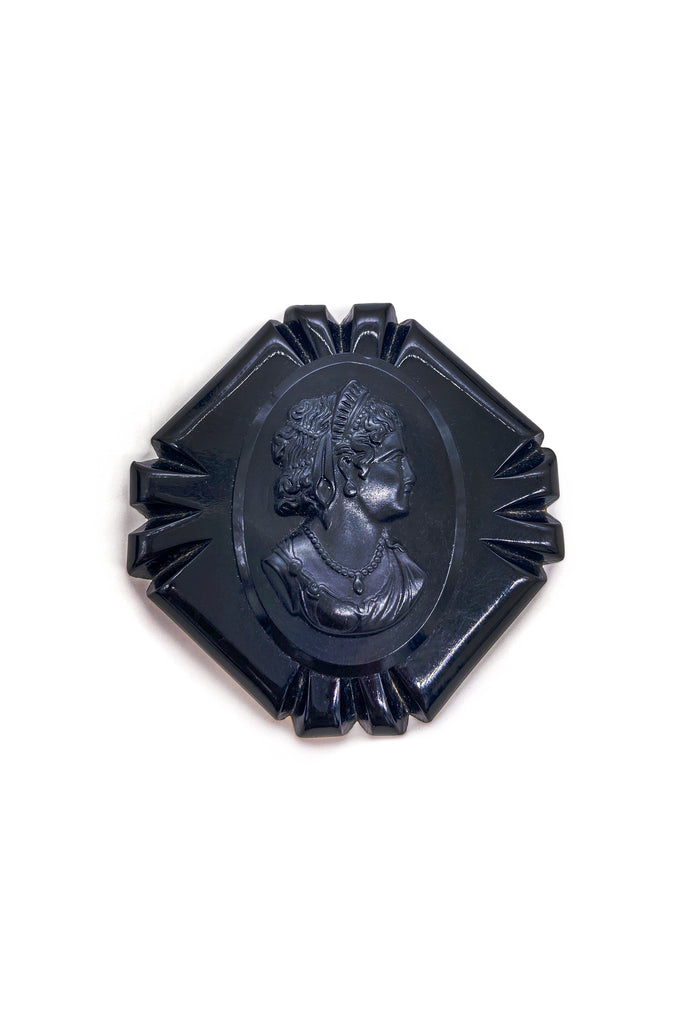 Vintage Black Huge Square Cameo Broach