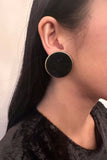 Vintage Gold Black Velvet Gold Round Button Clip On Earrings