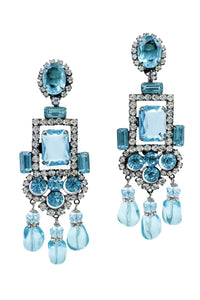 Vintage Blue Crystal & Clear Pavé Chandelier Earrings