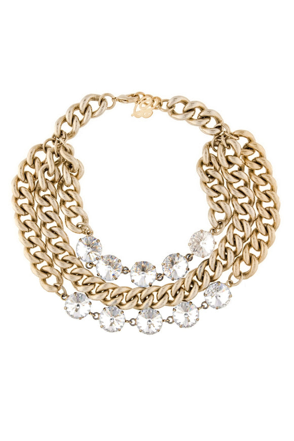 Blumarine Light Gold and Crystal Triple Chain Necklace