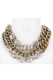 Blumarine Light Gold and Crystal Triple Chain Necklace
