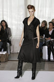 Boudicca Black Silk Jersey Draped Dress with Leather Belt Lace Apron FW2005