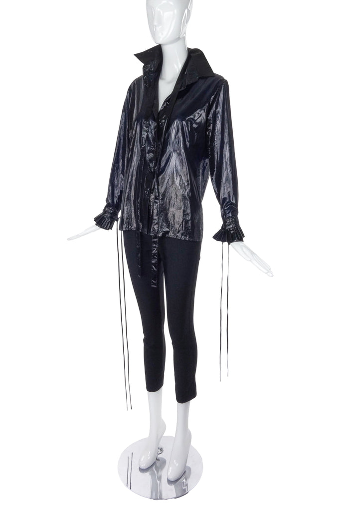 Boudicca Black Shine "Trashbag" Shirt Blouse with Pleated Detachable Cuffs FW2005