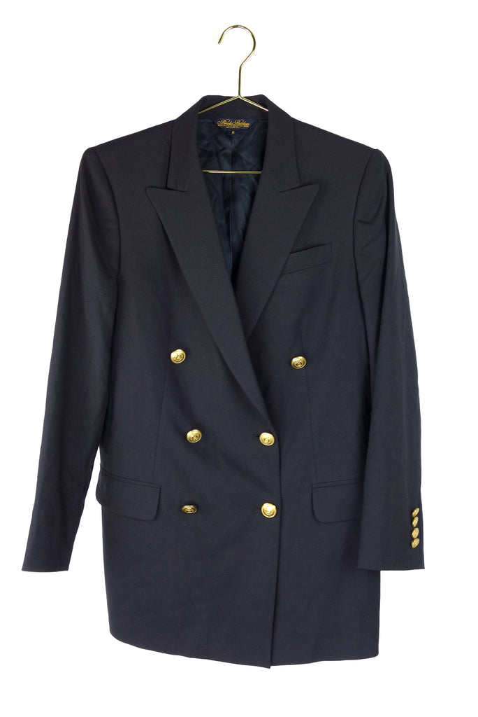 Brooks Brothers Navy Classic Gold Button Double Breasted Preppy Blazer