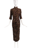 Vintage Chocolate Brown Gold Lurex Chinoiserie Dress