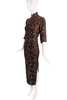 Vintage Chocolate Brown Gold Lurex Chinoiserie Dress
