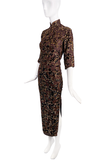 Vintage Chocolate Brown Gold Lurex Chinoiserie Dress