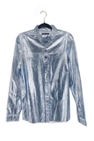 Burberry Silver Ice Blue Metallic Reflective Long Sleeve Shirt Spring 2013 Runway