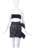 Carmen March Black Crinkled Silk - "Trash Bag" Nylon Fabric - Double Belted Mini Skirt