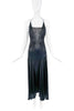 Roberto Cavalli Black Satin Silk Sheer V Panel Beaded Slip Dress Gown