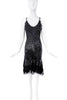 Roberto Cavalli Black Silk Bias Cut Slip Ruffle Jet Black Beaded Dress 2003