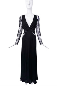 Roberto Cavalli Black Lace Cut Out Long Sleeve Dress Gown