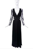 Roberto Cavalli Black Lace Cut Out Long Sleeve Dress Gown
