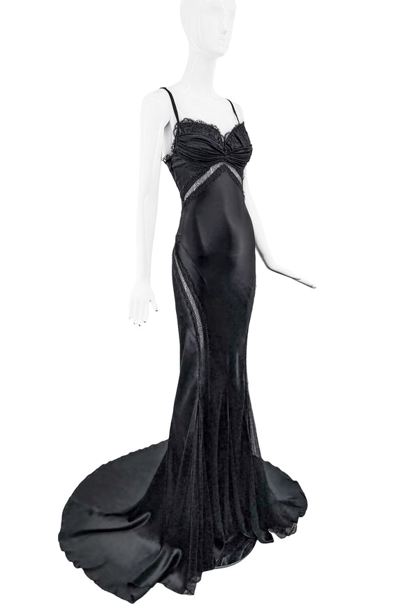 Roberto Cavalli Black Silk Lace Cut Out Bra Dress Gown