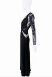 Roberto Cavalli Black Lace Cut Out Long Sleeve Dress Gown