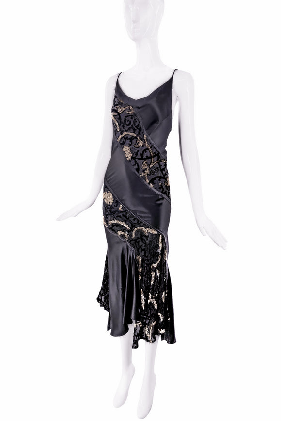 Roberto Cavalli Black Lace Velvet Slip Dress