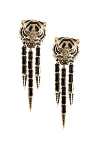 Roberto Cavalli Black Tiger Gem Stone Fringe Earrings