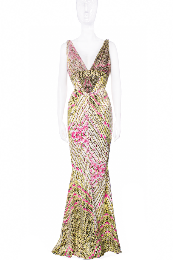 Roberto Cavalli Mulit Color Floral Print Chiffon Dress Gown