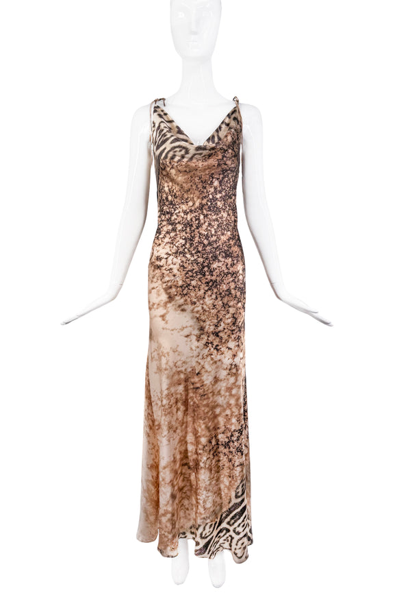 Roberto Cavalli Leopard Silk Ruffle Old Hollywood Slip Dress Gown Reversible (Copy)