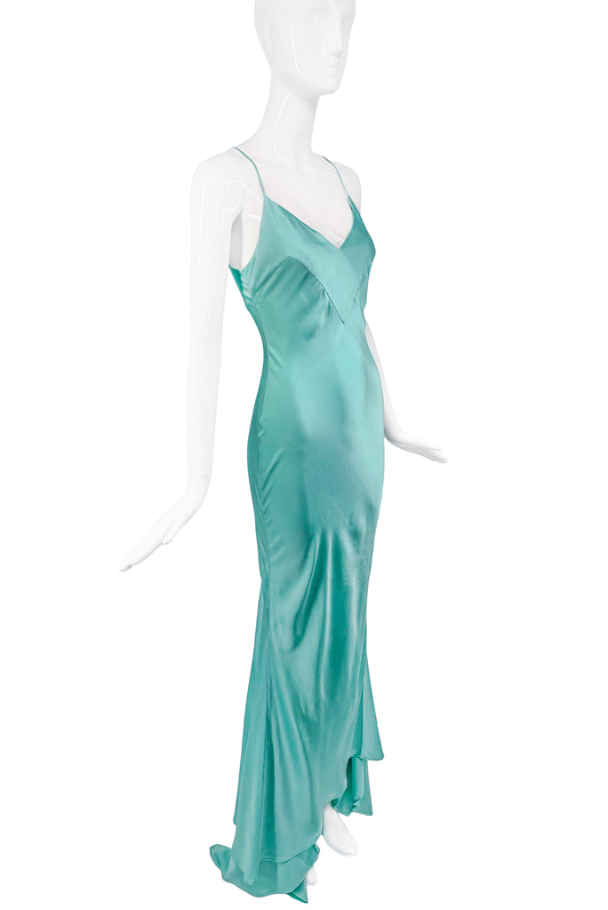 Roberto Cavalli Blue Turquoise Silk Slip Dress Gown Spring 2004